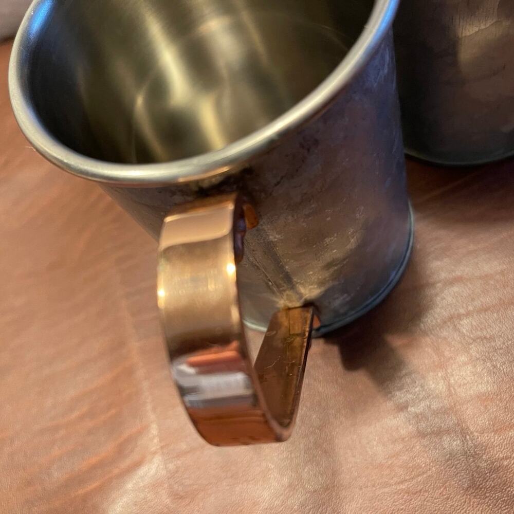 Pair of aluminum double walled mule mugs with copper look handles - Picture 2 of 7